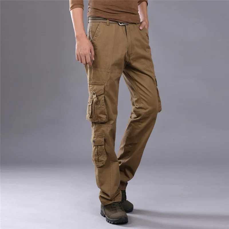 Мужские хлопковые брюки-карго в Военном Стиле, мужские Модные Повседневные уличные штаны на пуговицах, новые рабочие брюки с несколькими карманами, длинные брюки-карго