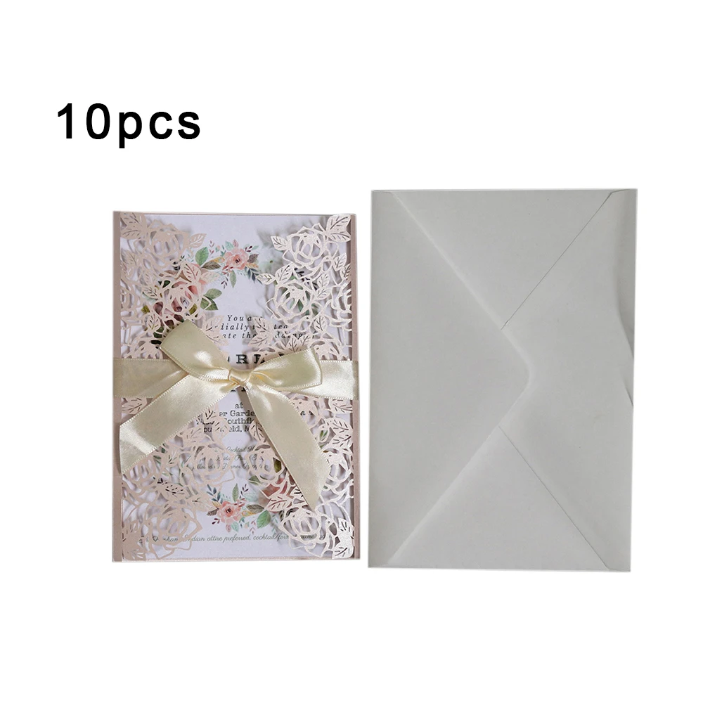  10pcs Pink Wedding Invitation Lace Pattern Wedding Card Laser Cut Paper Card Announcement Birthday  - 4000391561762