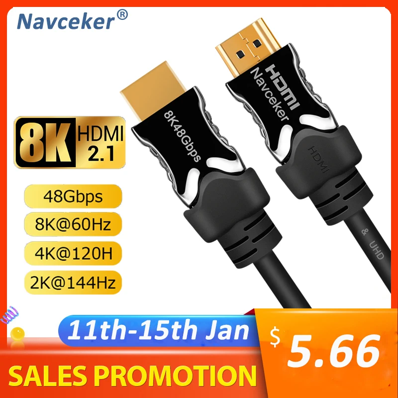 Cabo HDMI 2.1 8 Navceker K/60Hz 4K/120Hz 10.2gbps 48 HDCP2.2 Interruptor Divisor de Cabo de Áudio e Vídeo Cabo Cabo HDMI para PS4 8K HDMI 2.1