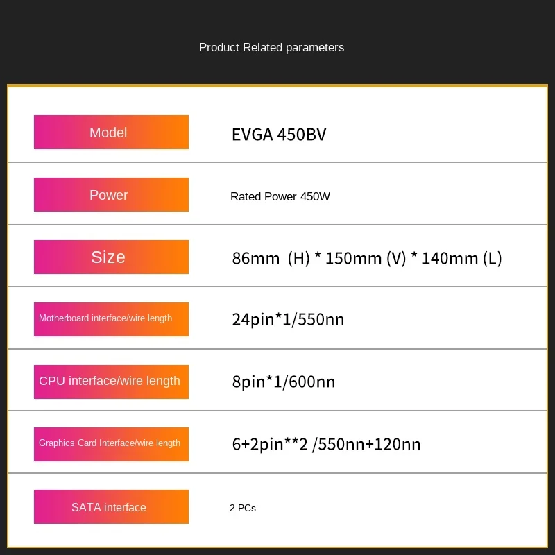EVGA power supply BV rated 450W/550W power supply