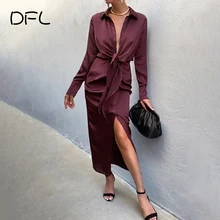 DFLlifes Bandage Colorful Women's Dress Long Sleeve Spring Button Solid Casual Elegant Robe Sexy Slim Maxi Female Dresses 2022