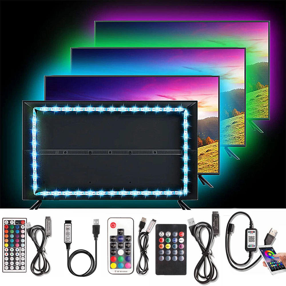 

USB Powered LED Strip Light 5050 RGB Multi-Colour TV Backlight Bluetooth Controller Diode Tape Flexible Neon Outdoor Night Light