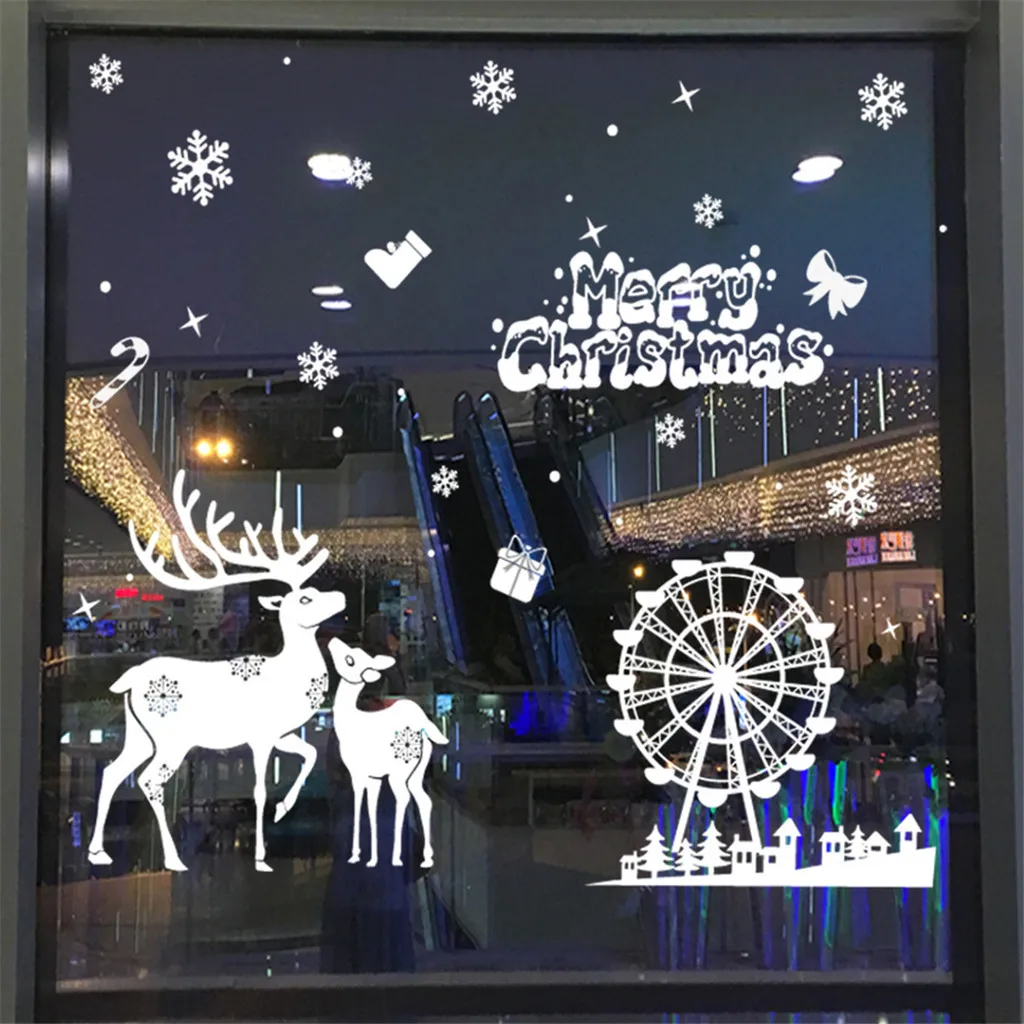 Рождественские наклейки на окна окно украшение Санта Клаус статического Стикеры праздничные вечерние домашний декор - Цвет: E