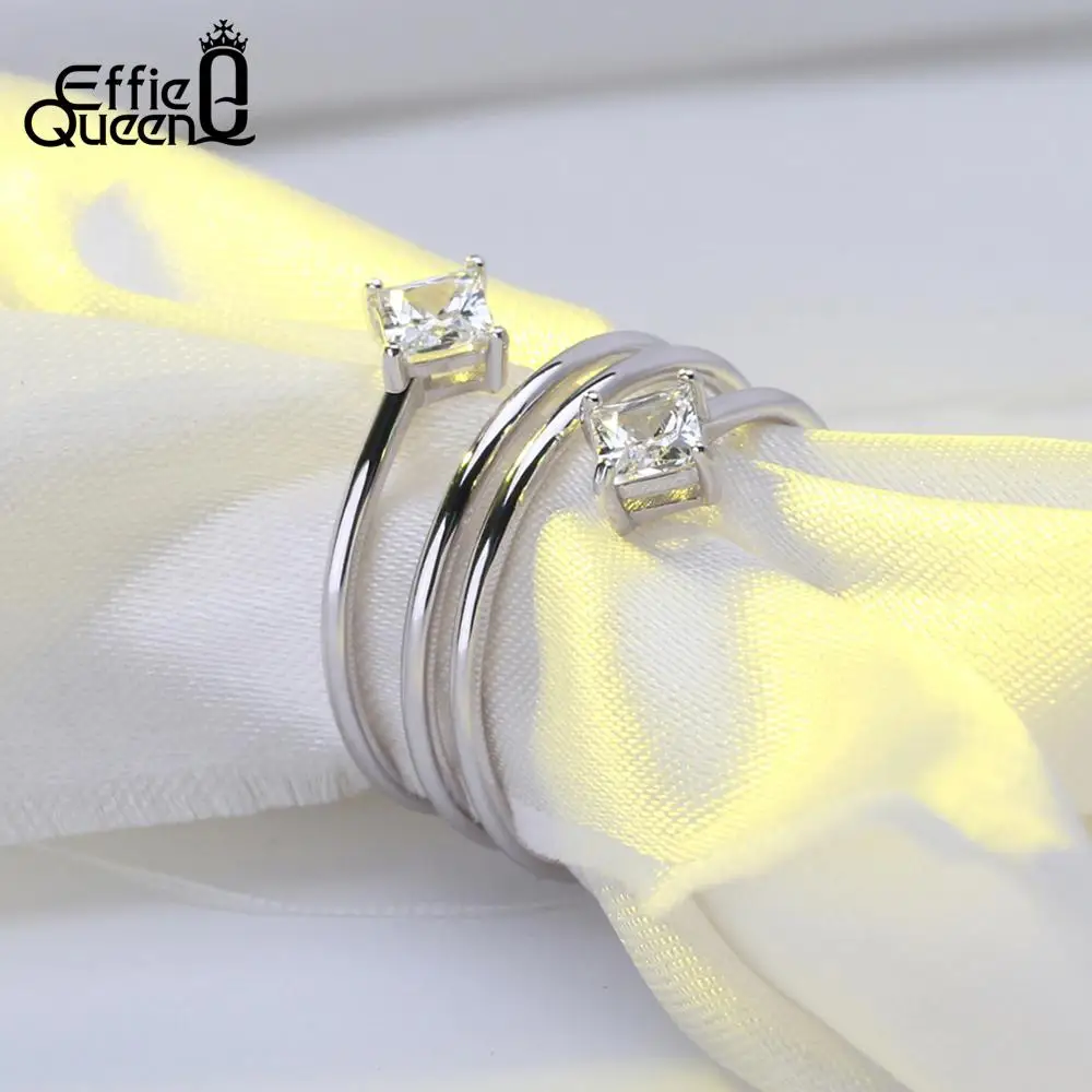 Effie queen 925 пробы серебряные кольца для женщин роскошные круглые широкие Коктейльные Свадебные кольца с прозрачным циркоциркоцирконом ювелирные изделия TSR61