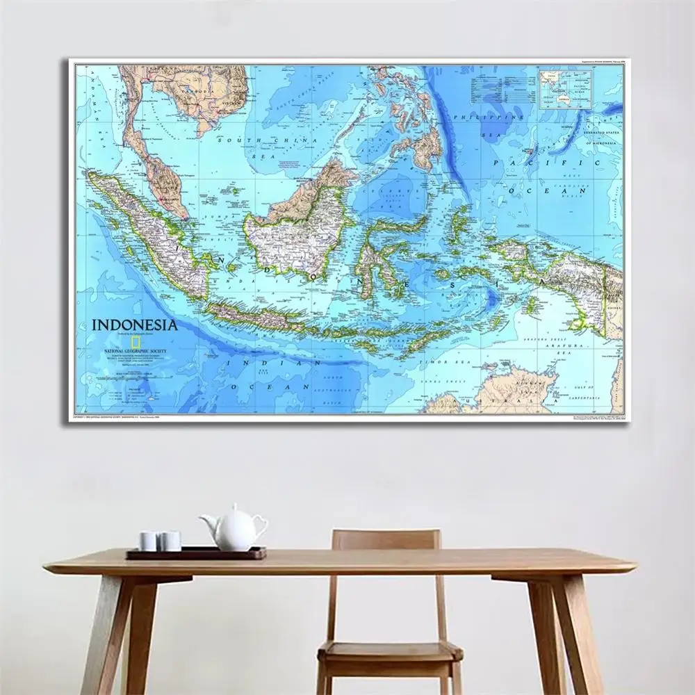 

1996 Edition HD Indonesia Map Waterproof Non-woven Spray Painting For Study Room Office Classroom Wall Decor Crafts