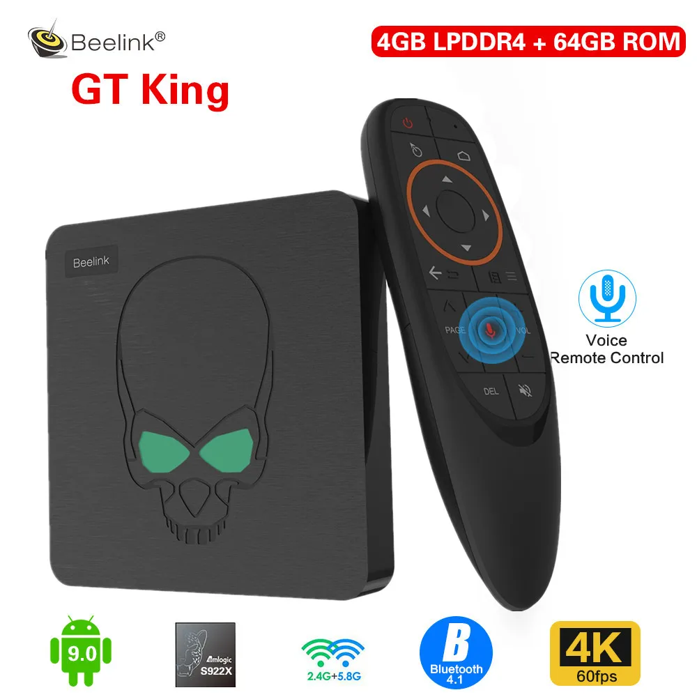 Смарт-ТВ приставка Beelink GT-King Amlogic S922X Android 9 0 4 Гб LPDDR4 64 ПЗУ Поддержка 2 4G голосовой