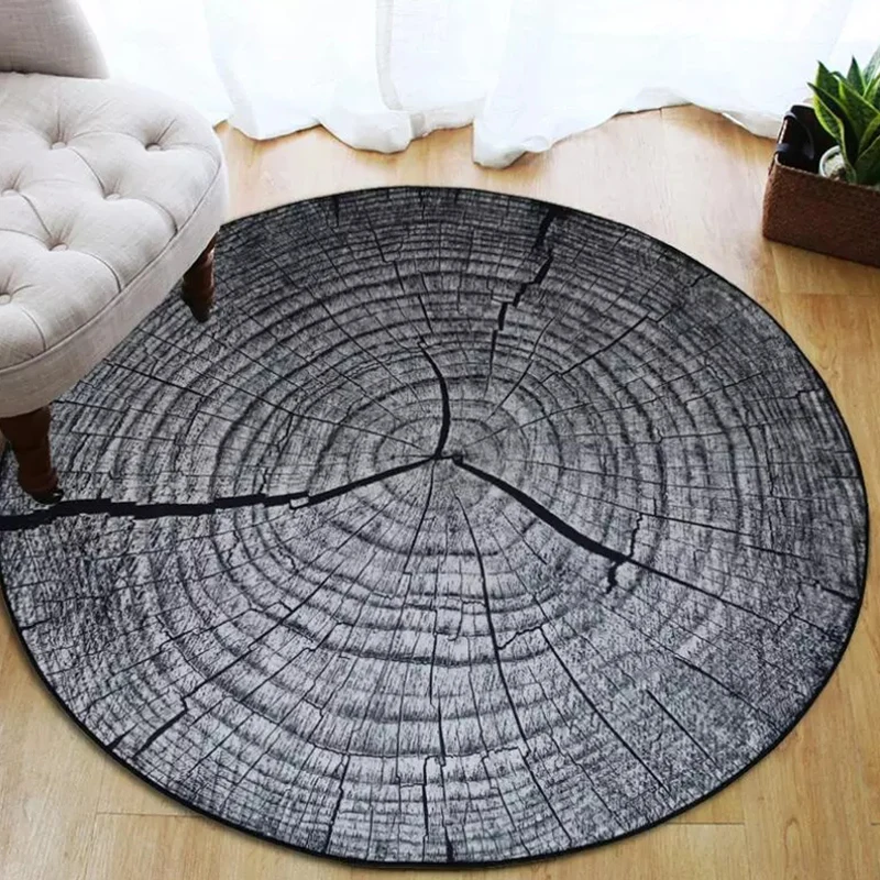 Floor Area Rug Chair Mat Wood Grain Annual Rings Bedside Rug Decor Round Carpet 
