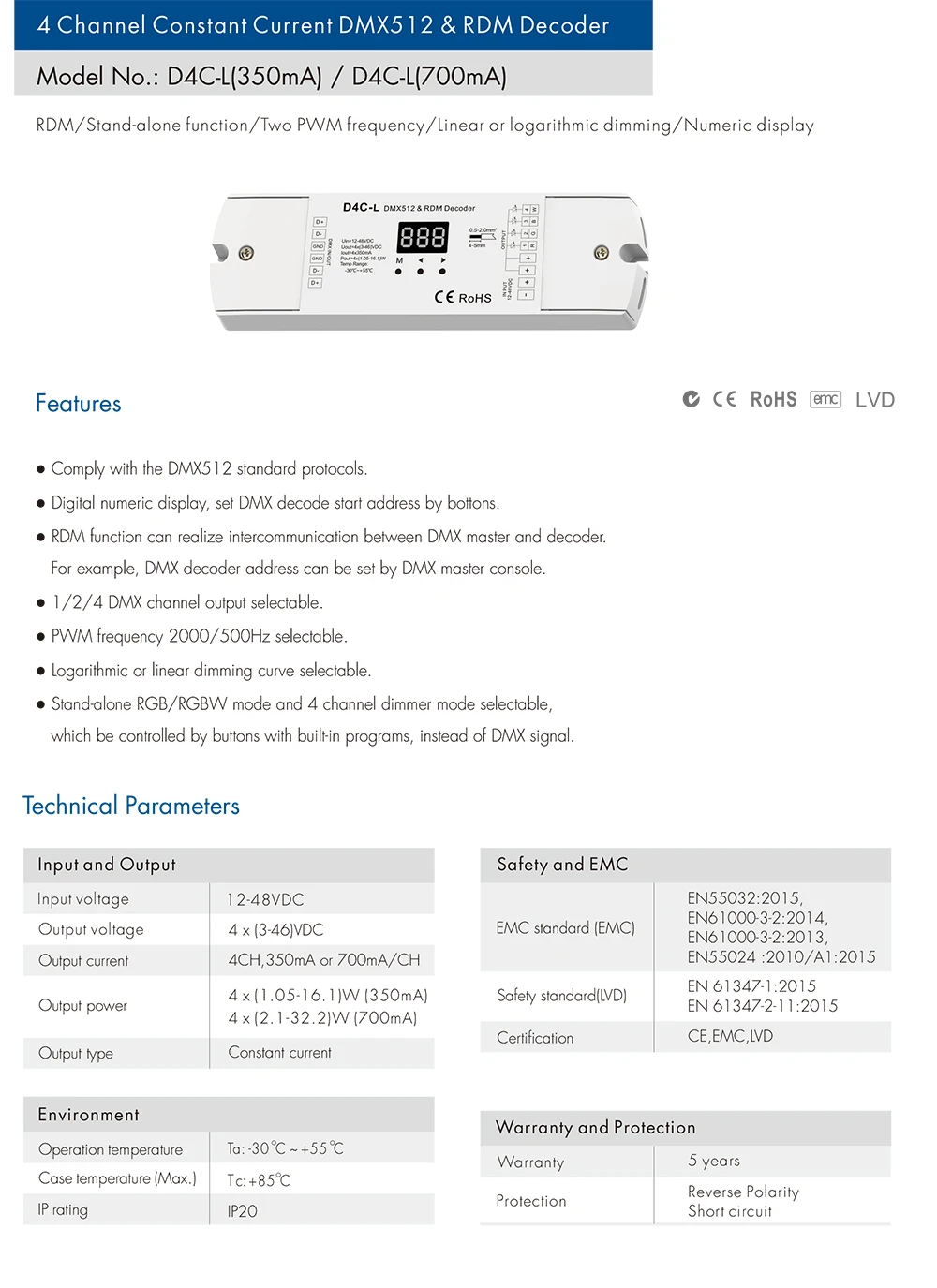 4-канальный постоянного тока светодиодные полосы света DMX512 декодер RGB RGBW линейка ламповый декодер CC 350mA 700mA 5-24V DC D4C-L ШИМ цифровой индикатор