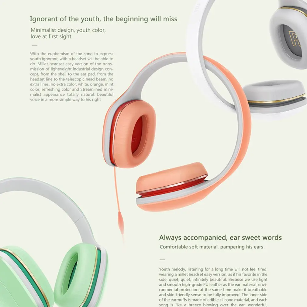 Original Global Version Xiaomi Mi Headphones Easy Edition With Mic Headset Stereo Music HiFi Earphone Button Control