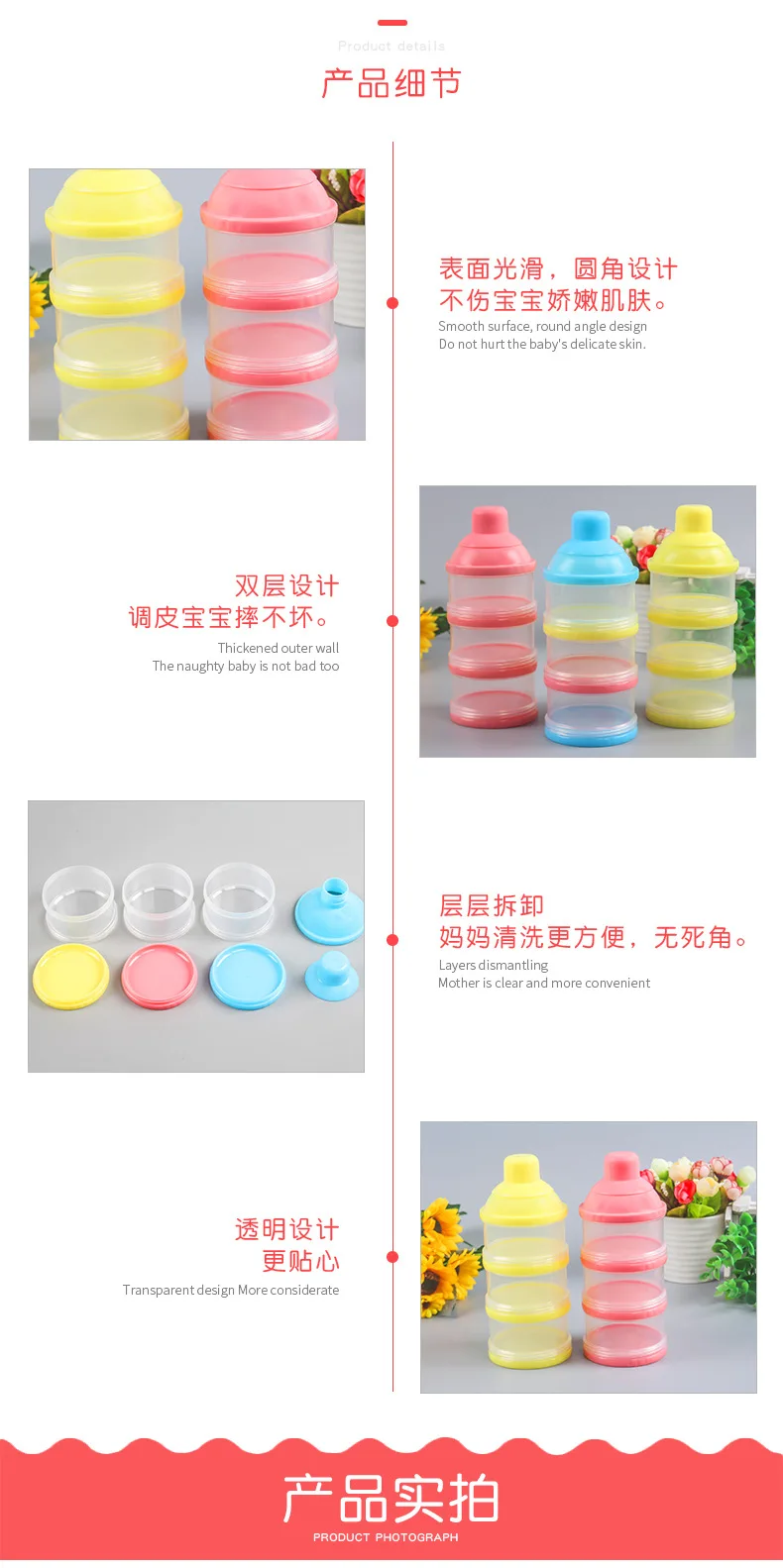 Portable Pink Plaid Three Layer Transparent Milk Box 3-layer Tape Compartment Milk Container Snack Box