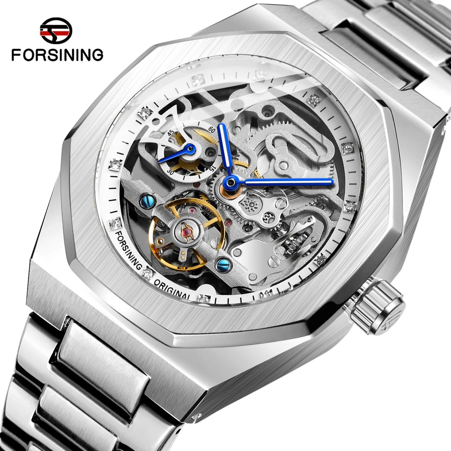 2021 Forsining Top Brand Luxury Automatic Mechanical Watch Luminous Three Eyes Six Needles Skeleton Male Wrist Watch Wrist Clock 