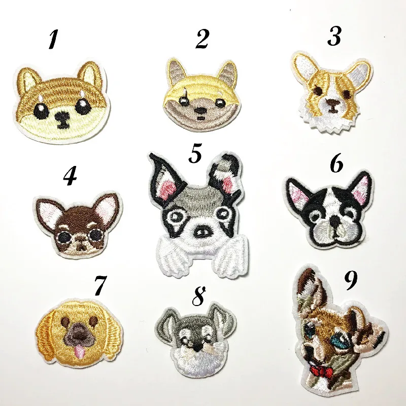

puppy Cute dog Chihuahua Shiba Husky Animal Head Patch Iron On Embroidery For Clothing Backpack Decoration Small Applique