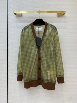 

High Quality Runway Sequined Women Cardigan Jackets 2020 Spring Summer New Luxury Long Sleeve V-neck Casual Loose Cardigan Coats