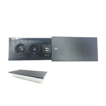 

Metal Plate Slide Pattern Hidden 2 Power EU Socket Dual USB Table Desktop Outlet