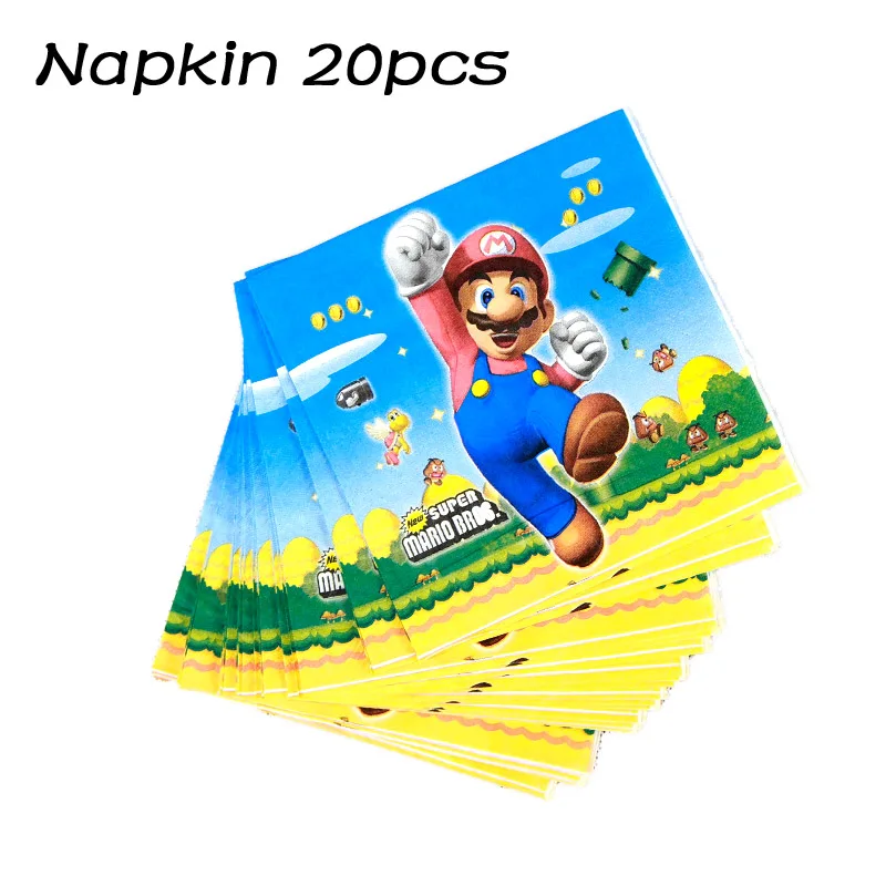 20 шт./упак. Super Mario Bros одноразовыми салфетками с рисунком из игры "Братья Супер Марио" День рождения украшения с рисунком из игры "Братья Супер Марио" одноразовая посуда
