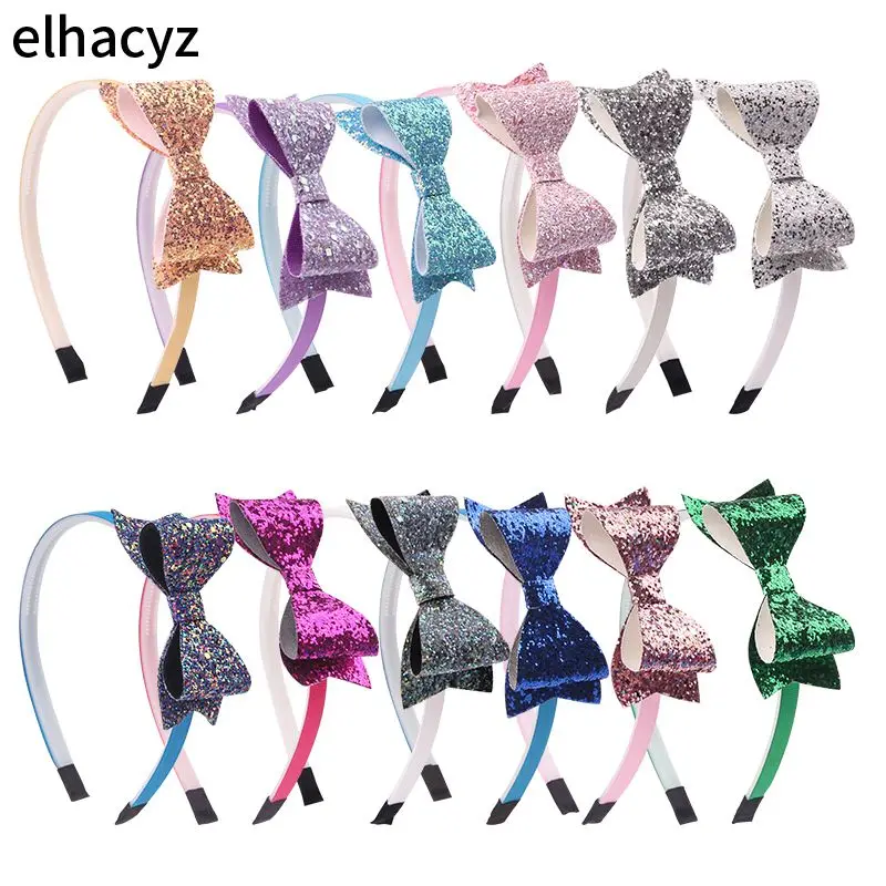 

2020 NEW 4'' Glitter Bow Ribbon Hairband for Girls Woman Handmade DIY Hair Bow Headband Chic Children DIY Hair Accessories