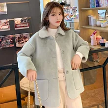 Из пушистого искусственного из норкового кашемира, меховое бархат Короткое пальто Для женщин Шерстяное пальто Для женщин для спорта с двойными карманами обувь из кожи и меха пальто Для женщин