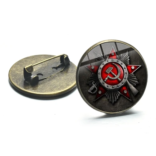 Style 1 SONGDA CCCP советская армия красные Броши звезды бронзовое покрытие стекло искусство круглые металлические шпильки Кнопка русские значки декоративные украшения - Окраска металла: Style 1