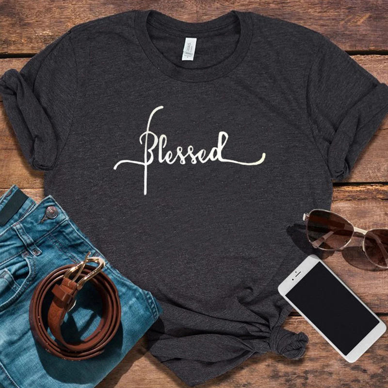 

blessed t shirt 2019 white top letter plus size women thankful tops gothic korean clothes christmas shirts love