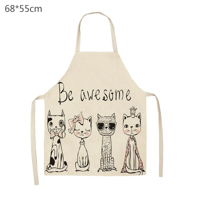 Hot 1PC Kitchen Apron Cute Cartoon Cat Printed Sleeveless Cotton Linen Aprons for Men Women Home Cleaning Tools 47x38cm 68x66cm