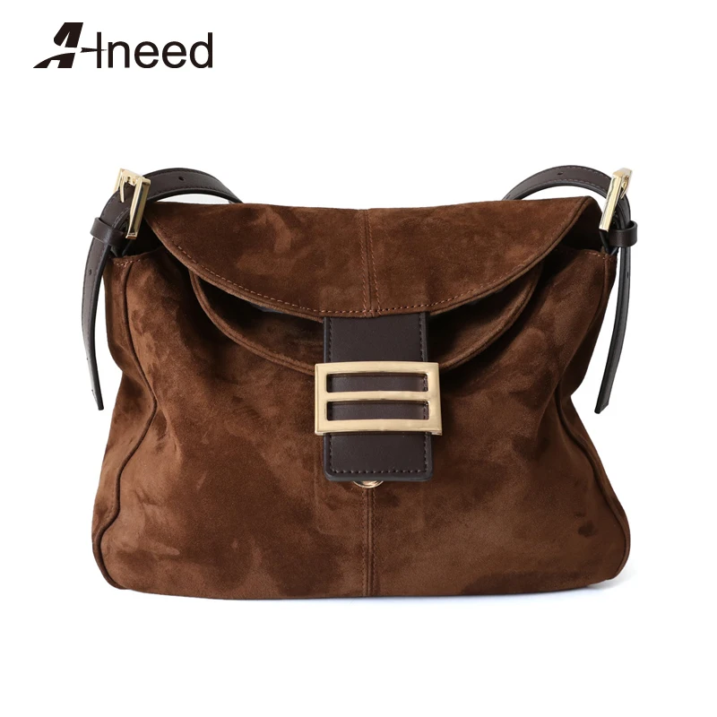 

ALNEED Suede Bags for Women 2020 Genuine Leather Retro Shoulder Bag Ladies Totes Handbag Large Crossbody Bag Bolsa Feminina
