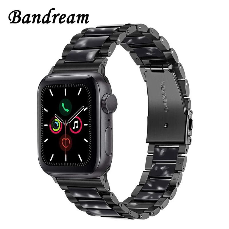 Ремешок из нержавеющей стали+ смолы для часов iWatch Apple Watch Series 5 4 3 2 1 44 мм 40 мм 42 мм 38 мм для мужчин и женщин ремешок браслет