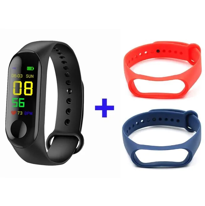 Black Red Blue Doolnng M3 Plus, спортивные фитнес-часы, смарт-браслет, умный браслет, измеритель артериального давления, пульсометр, умный Браслет, мужской браслет - Цвет: Black Red Blue