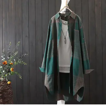 Long Casualwear Plaid Ladies Blouse