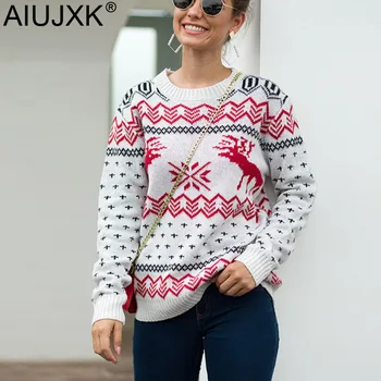

AIUJXK New Arrival Christmas Sweater Women Autumn Winter Snowflake Deer Long Sleeve Pullovers Female Jumper Warm Knitted Top