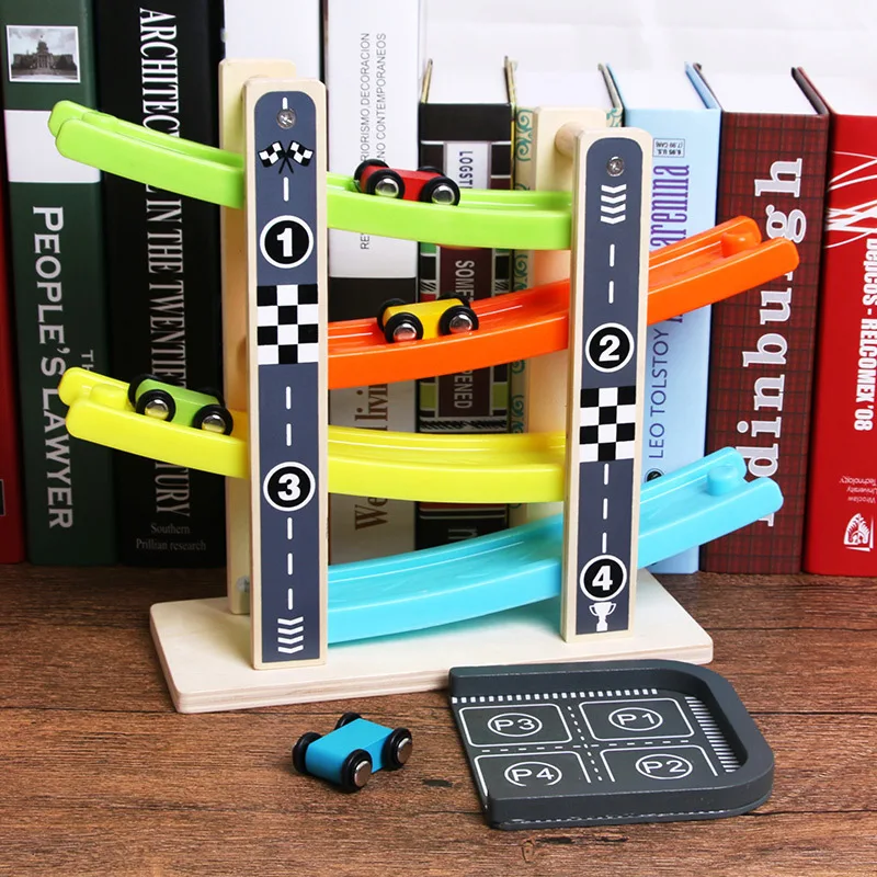 

Wooden Educational Inertia Four Layer Camera Track hua xiang che Toy 2-3-4-Year-Old Children Baby Camera Track Car Parking Lot