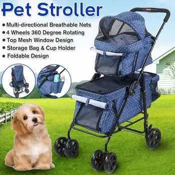 

2 In 1 Outdoor Pet Cart Dog Cat Double Deck Carrier Pet Stroller Oxford Cloth Steel Pipe High-intensity 4-wheels Foldable