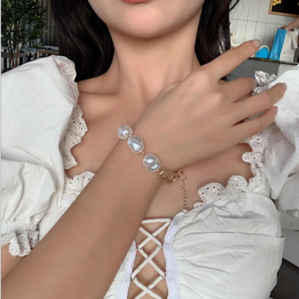 Baroque Irregular Simulated Pearls Gold Color Bracelets for Women Girls Summer Party Wedding Bangles Women's jewelry Gifts | Украшения