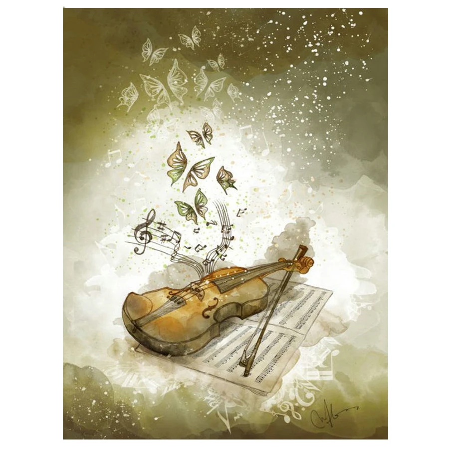 Diamond painting Violin butterfly Full Square Round Drill Wall Decor Inlaid Resin Embroidery Craft Cross stitch almaznaya