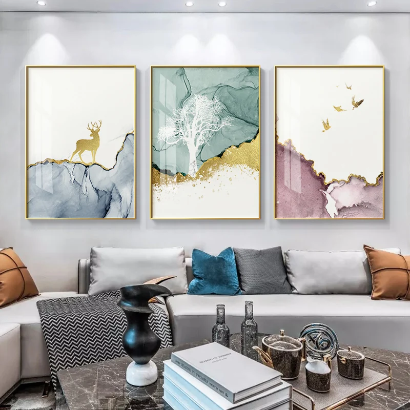 

Abstract Golden Deer Forest Picture Wall Poster Modern Style Canvas Print Painting Art Aisle Living Room Unique Decoration
