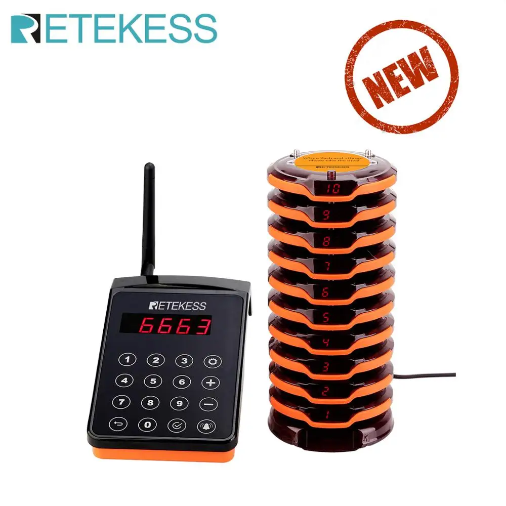 

Retekess TD156 Wireless Paging Queue System waiter calling system 10 Coaster Pagers wireless beeper buzzer system for Restaurant