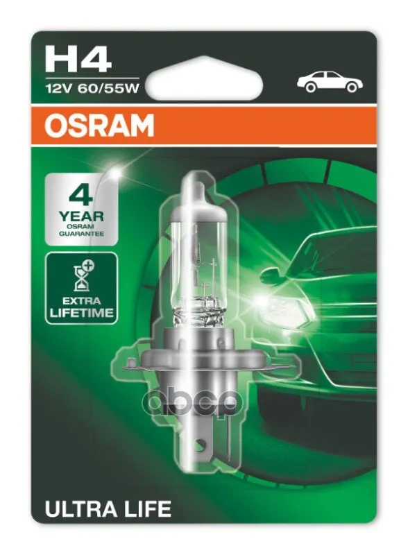 Лампа Г/С H4 (60/55w) P43t-38 Ultra Life 12v 64193ult-01b 4008321416124 Osram арт. 64193ULT-01B | Автомобили и