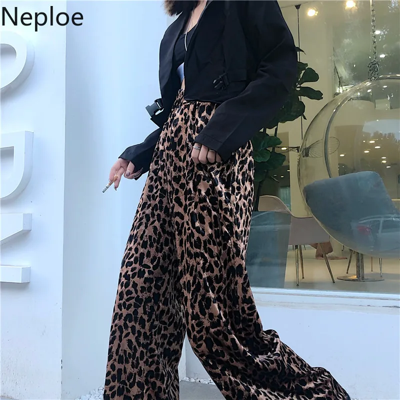 Neploe Ins Ретро Харадзюку стиль леопардовые широкие брюки свободные Bf повседневные брюки с высокой талией хип брюки осень зима верхняя одежда Pantalone