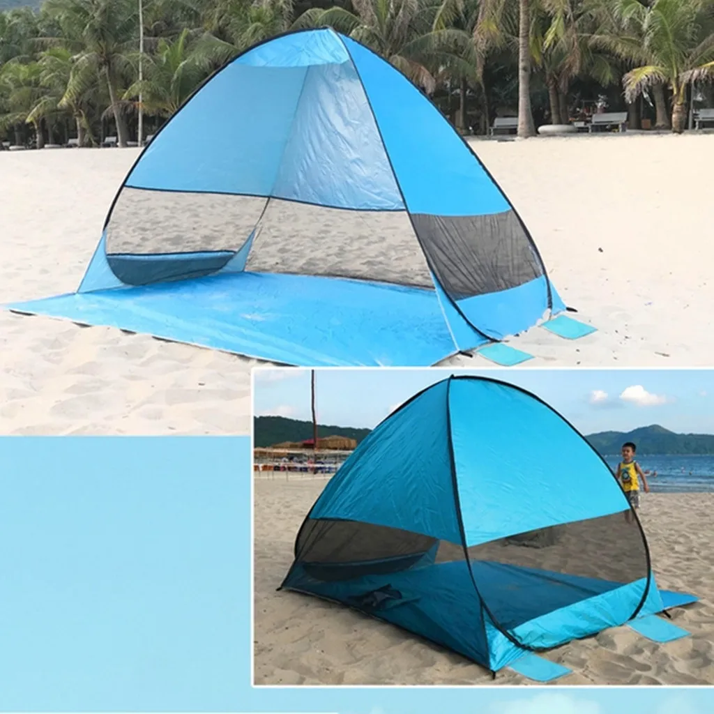 Outdoor Camping Beach Tent Sun Shelter Anti UV Canopy Vented Sunshade for Family Picnic 2-3 Person with Carry Storage Bag