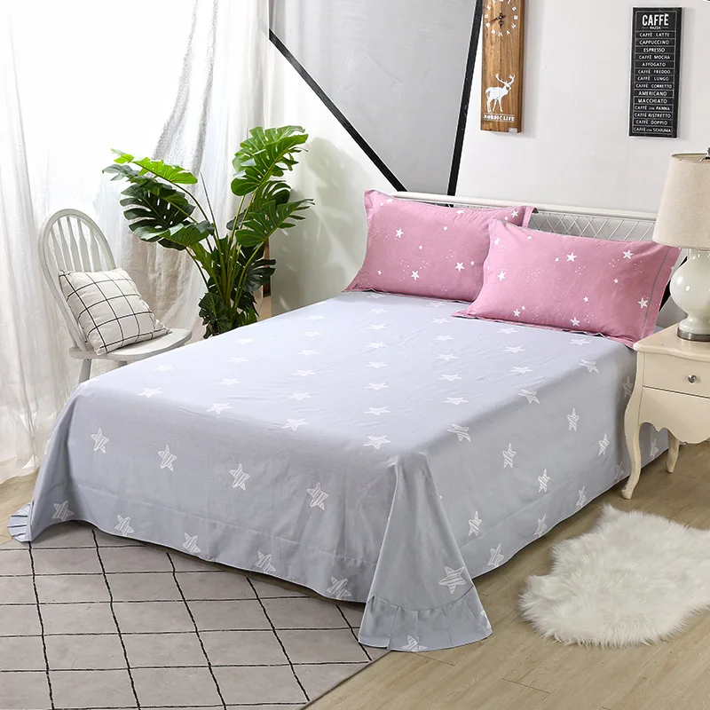 Blue Bedding Set Round Angle Lotus Leaf Edge Bed Sheet Pillowcase Family Set Anti-slip Dust-proof Bedspread Small Fresh Style