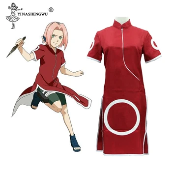 

Anime Naruto Cosplay Haruno Sakura The First Generation Cheongsam Dress Costume & The Second Generation Clothing Set For Girls