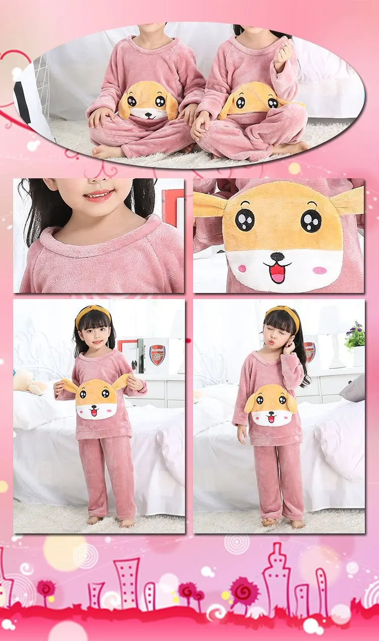 Winter Flannel Kids Pajamas Sets Child Warm Sleepwear Cartoon Animals Print Baby Girls Boys nightwear Children Pajamas