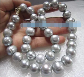 

18" AAA 10-11MM SOUTH SEA NATURAL gray PEARL NECKLACE 14K CLASP