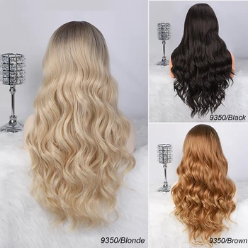 AISI HAIR Long Wavy Ombre Blonde Wig Platinum Blonde Synthetic Wigs for African American Women Two Tone Natural Middle Part Wig 4