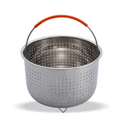 Cesta de acero inoxidable multifunción para cocina a presión, cesta de vapor gruesa y profunda con mango de silicona para fruta, enchufable