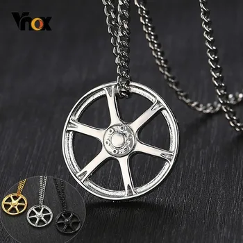 

Vnox Unique Wheel Hub Necklaces for Men Women Black Gold Tone Stainless Steel Auto Car Lover Club Collar Punk Pendants