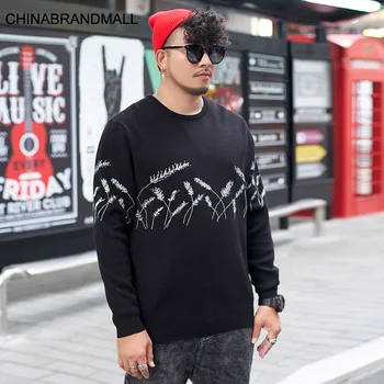 

2020 Fat Man Wheat Ears Sweater Male Plus Fat Plus size Lazy Wind Fat Zi Slim Fit Knitting Sweater