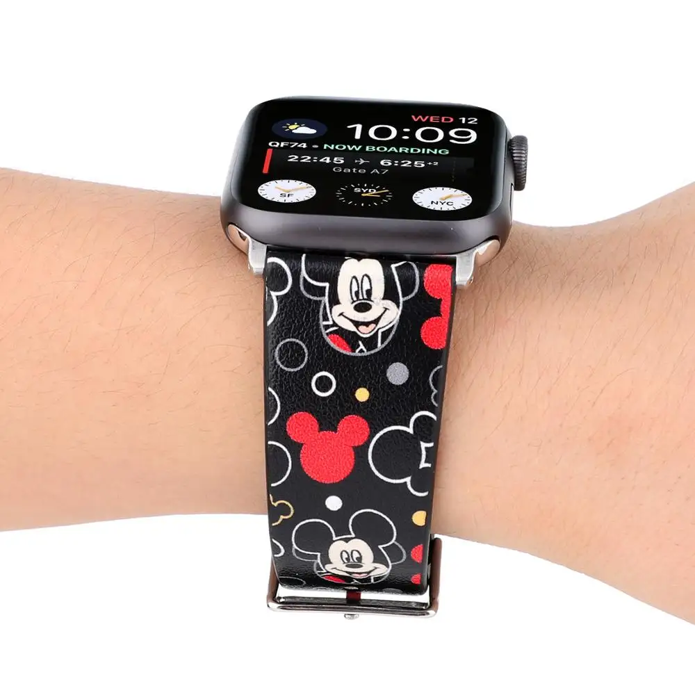 Кожаный ремешок с мультяшным принтом для Apple Watch band 40 мм 44 мм браслет с подвеской в виде мыши ремешок для iwatch Series 4 3 2 1 38 мм 42 мм