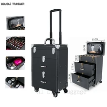 Профессиональная тату-коробка для ногтей, вертушка на колесиках, коробка для макияжа, чехол для багажа на колесиках, Большая косметическая сумка для путешествий, 2020