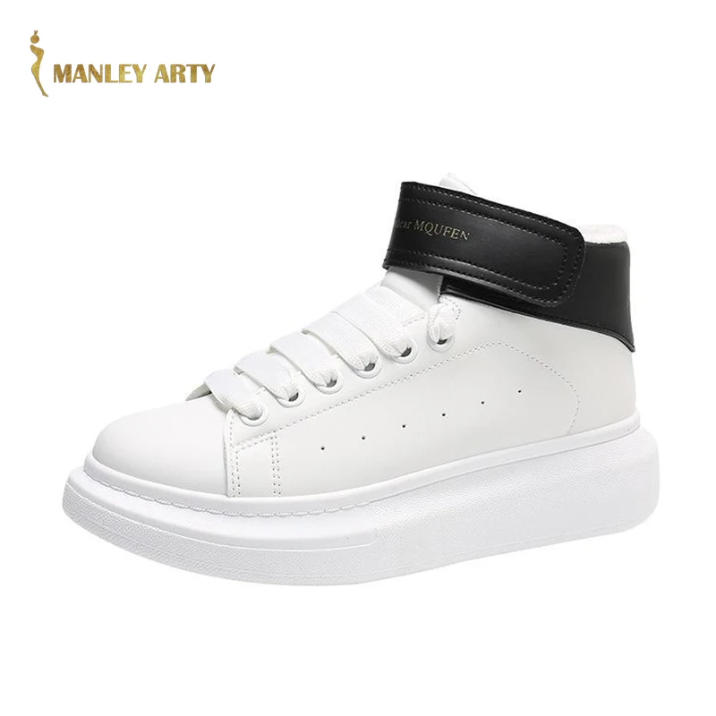 

Winter Leather Small White Shoes for Women 2021 New Casual Versatile Plush Thick Sole Sneakers High Top Board Shoes for Women