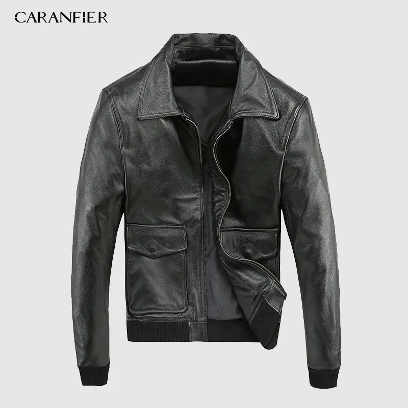 CARANFEIR тонкая куртка брендовая мужская Натуральная мужская кожаная куртка 100% коровья кожа стильная одежда модный моторный байкер кожаные